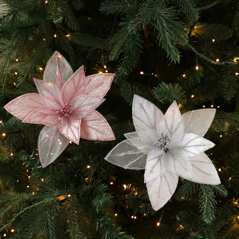 Karácsonyi textil virág dísz – hálós virág, CH376, Gangheng