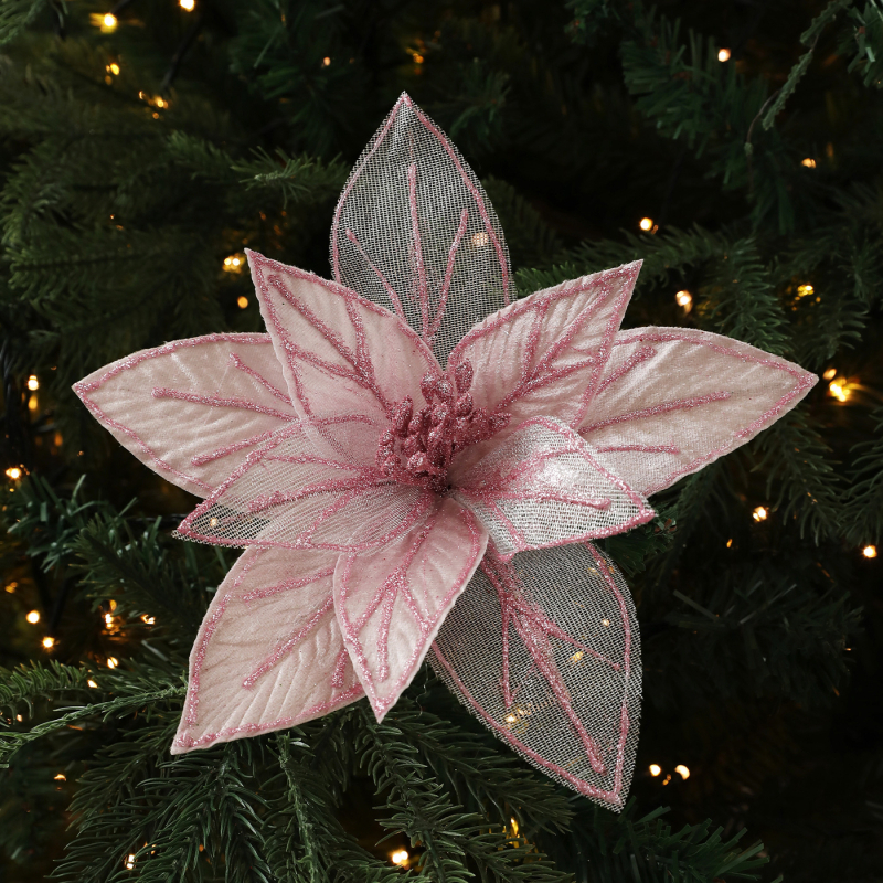 Karácsonyi textil virág dísz – hálós virág, CH376, Gangheng