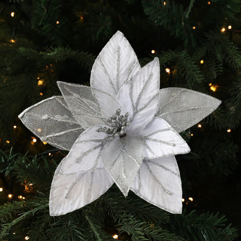 Karácsonyi textil virág dísz – hálós virág, CH376, Gangheng