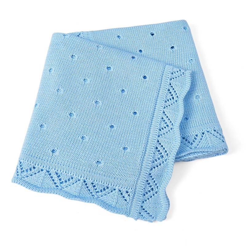 Новородено плетено одеяло с флорален кант – 100% памук, четирисезонно покривало за количка