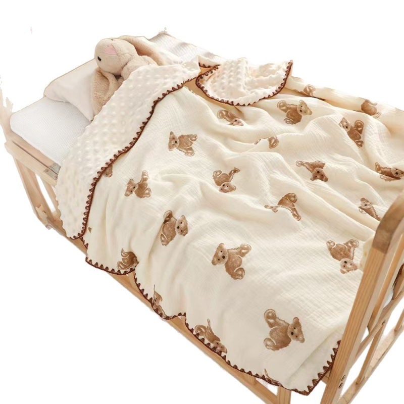 Новородено бебешко памучно газово одеяло, тегло 200–300 г, 100% памук, подходящо за всички сезони, карикатурен стил