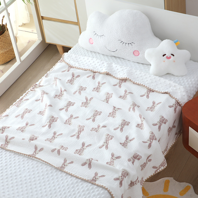 Новородено бебешко памучно газово одеяло, тегло 200–300 г, 100% памук, подходящо за всички сезони, карикатурен стил