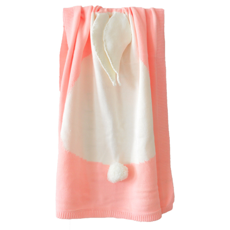 Плетено детско одеяло с 3D уши на зайче, серия Уши на зайче, 200–300 г, за деца 1–12 години, смесен материал, подходящо за всички сезони