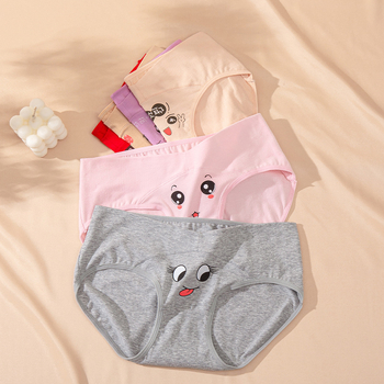 Tehotenské dámske spodné prádlo s nízkym pásom, roztomilý anime karikatúrny vzor, priedušná bavlna a podpora bruška.