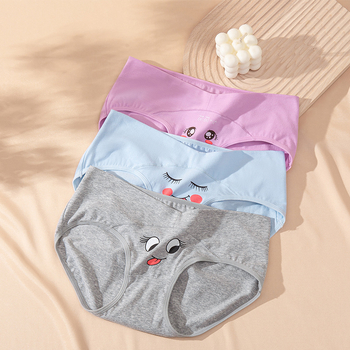 Tehotenské dámske spodné prádlo s nízkym pásom, roztomilý anime karikatúrny vzor, priedušná bavlna a podpora bruška.