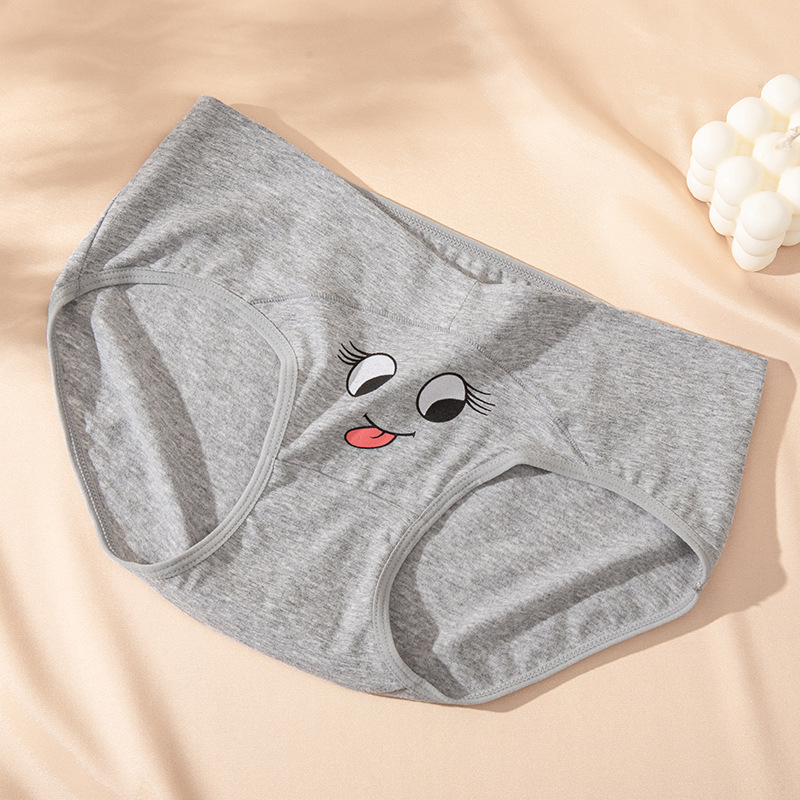 Tehotenské dámske spodné prádlo s nízkym pásom, roztomilý anime karikatúrny vzor, priedušná bavlna a podpora bruška.