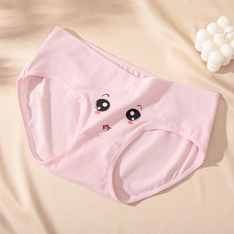 Tehotenské dámske spodné prádlo s nízkym pásom, roztomilý anime karikatúrny vzor, priedušná bavlna a podpora bruška.