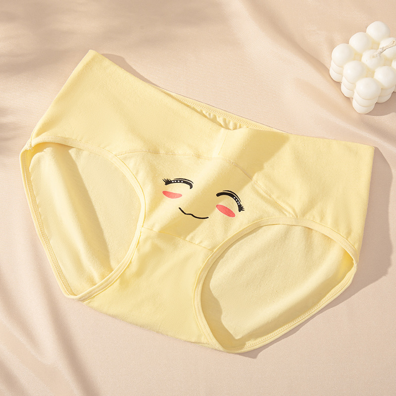 Tehotenské dámske spodné prádlo s nízkym pásom, roztomilý anime karikatúrny vzor, priedušná bavlna a podpora bruška.