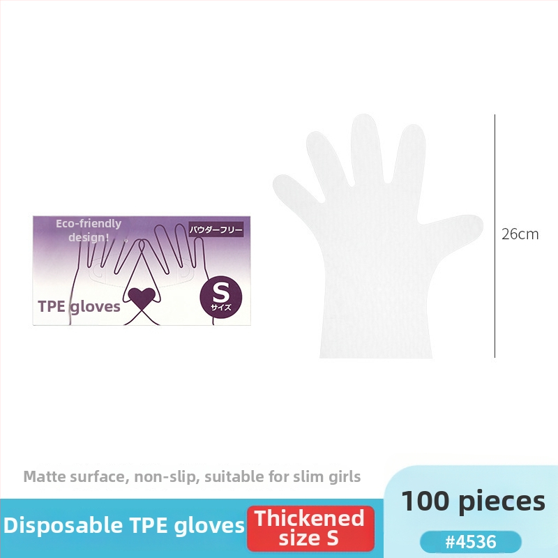 Jednorazové rukavice z CPE, potravinárska kvalita, protišmykové, priehľadné, balené v kuchynskej krabičke, hrúbka 0.05–0.1 mm, 50 ks v balení