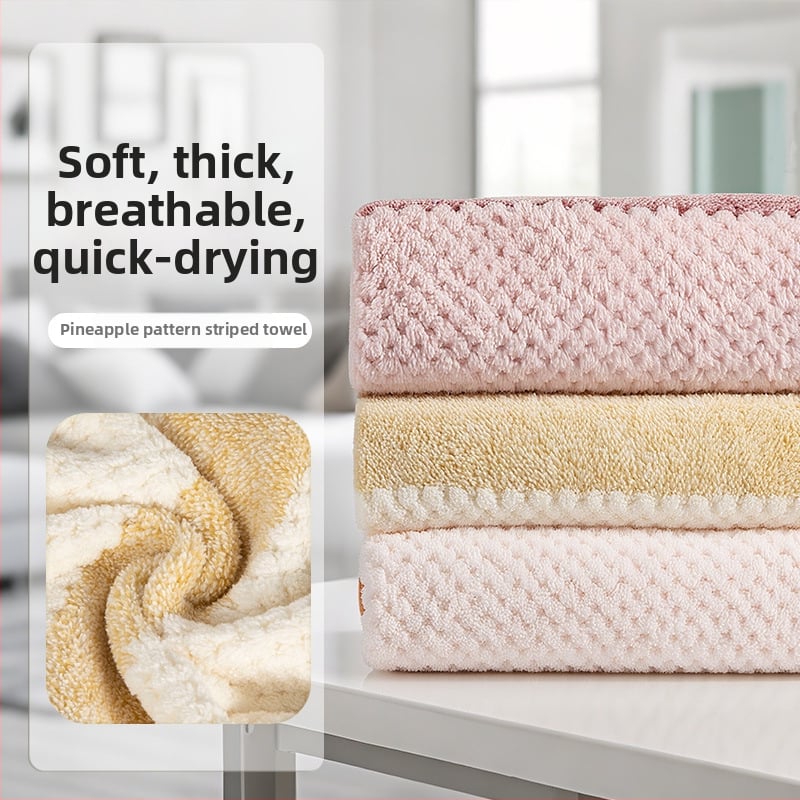 Кърпа с ананасова шарка на райета, удебелена, без памук, обшита, от суперфин влакна, 150D, тегло 80–100 g, кърпа за лице и за изсушаване на коса
