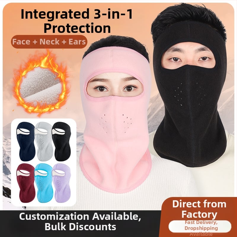 Jazdecká maska z polar fleece, vetru odolná, unisex, šitie štyrmi ihlami a šiestimi niťami