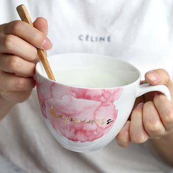 Keramická šálka s motívom ruže, široko otvorená raňajková šálka v darčekovej krabičke, model Mkb-030, štýl INS