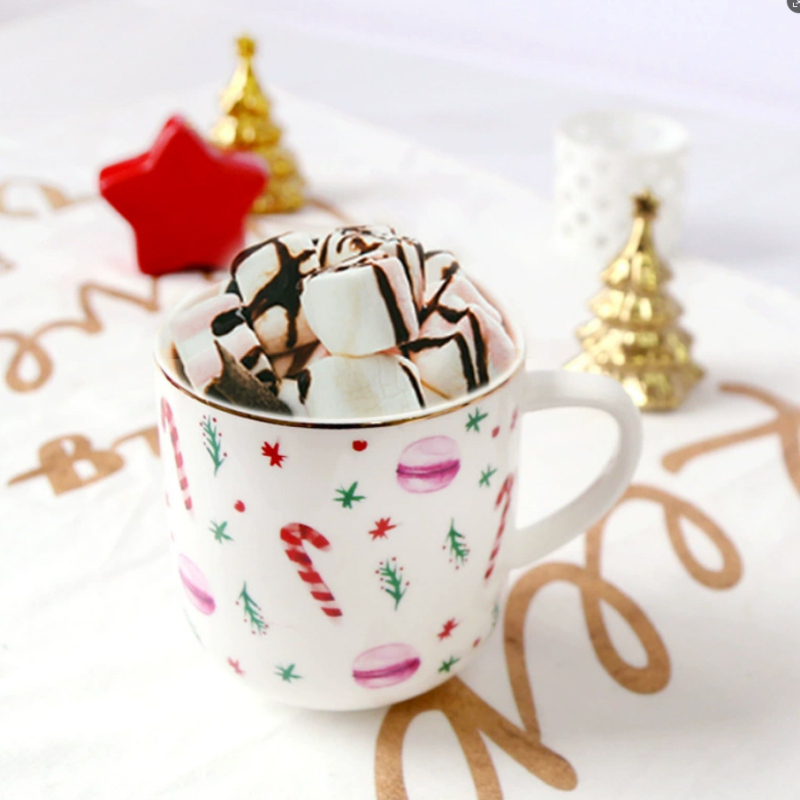 Keramická šálka s motívom ruže, široko otvorená raňajková šálka v darčekovej krabičke, model Mkb-030, štýl INS