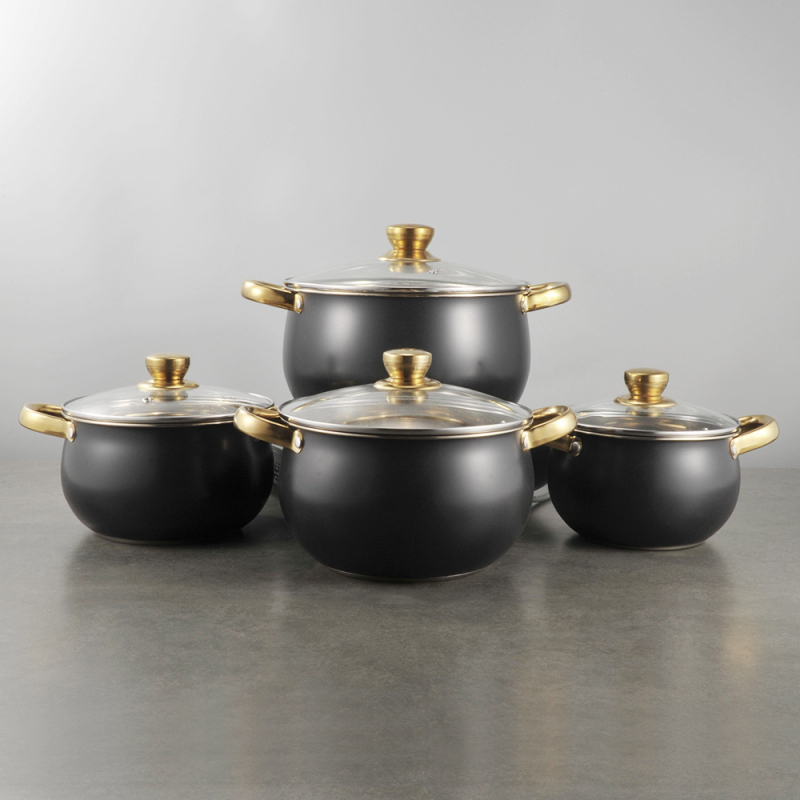 Nerezová súprava riadu, 12 dielov, 201 nerezová oceľ, viacvrstvový spodok, sklenené pokrievky, bez povlaku, kompatibilná s bežnými varnými doskami