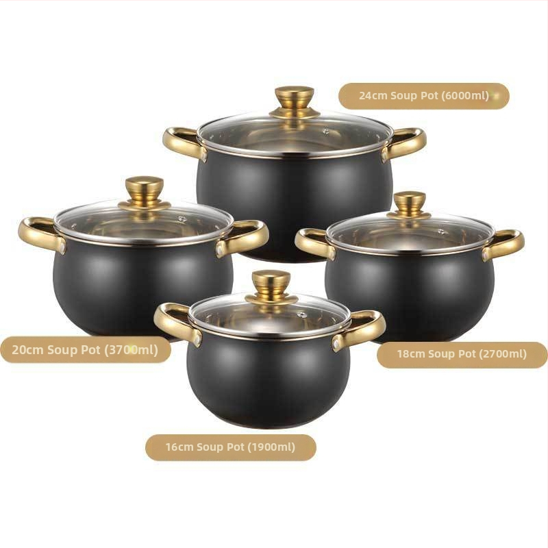 Nerezová súprava riadu, 12 dielov, 201 nerezová oceľ, viacvrstvový spodok, sklenené pokrievky, bez povlaku, kompatibilná s bežnými varnými doskami