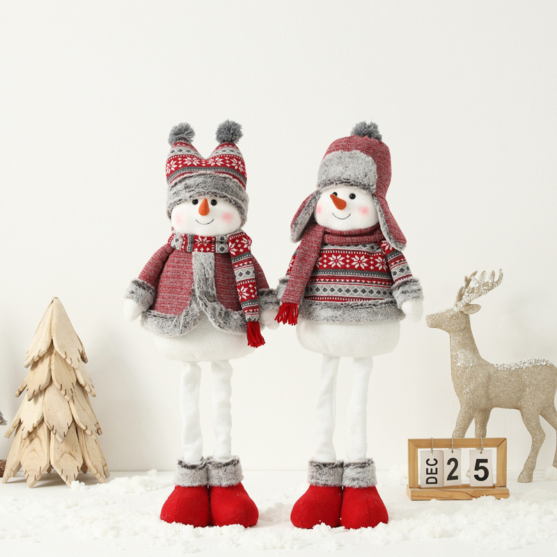 Снежен човек кукла – коледен сувенир, плетена тъкан, плат и хартия, разтегателна фигура, настолен декор