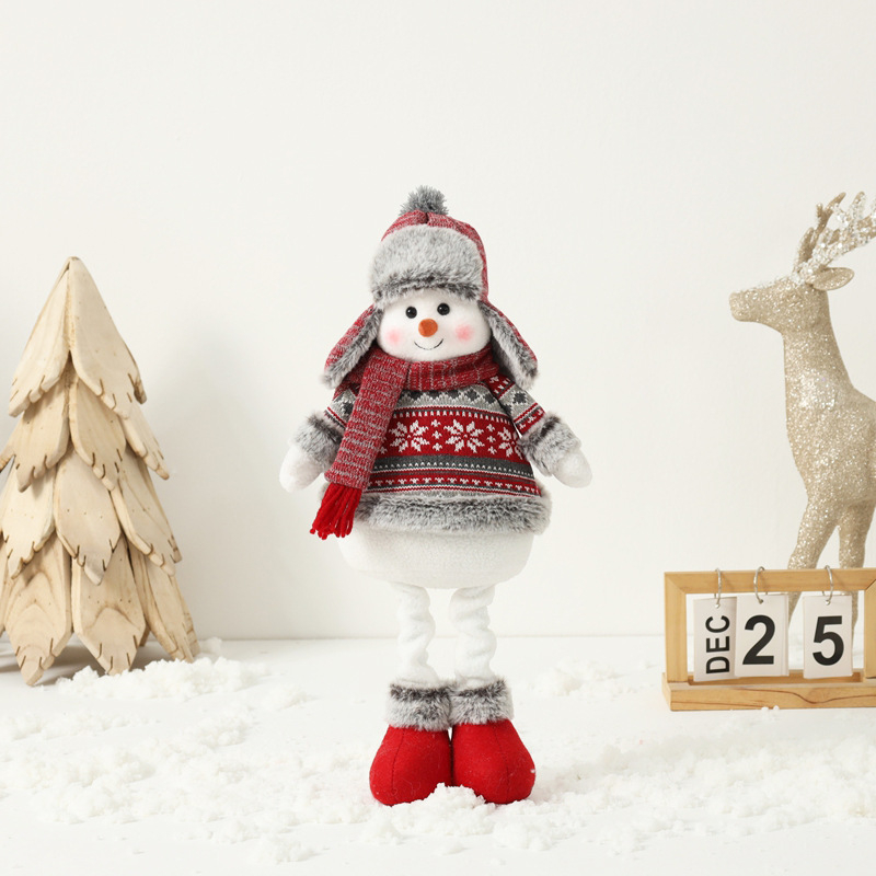 Снежен човек кукла – коледен сувенир, плетена тъкан, плат и хартия, разтегателна фигура, настолен декор