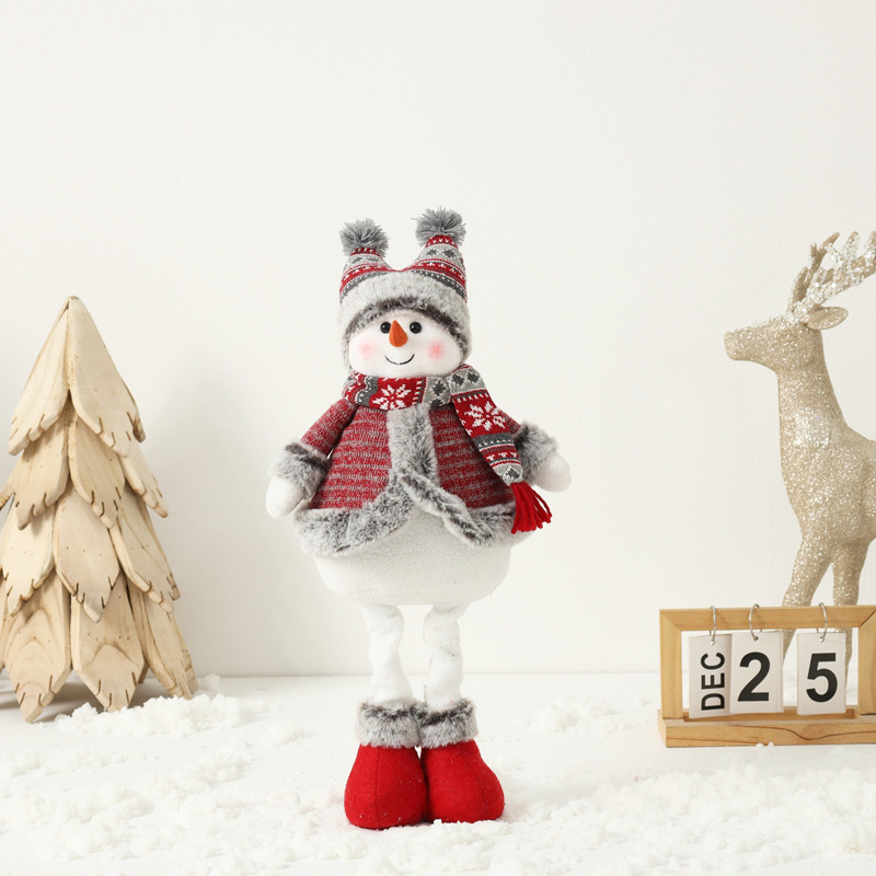 Снежен човек кукла – коледен сувенир, плетена тъкан, плат и хартия, разтегателна фигура, настолен декор