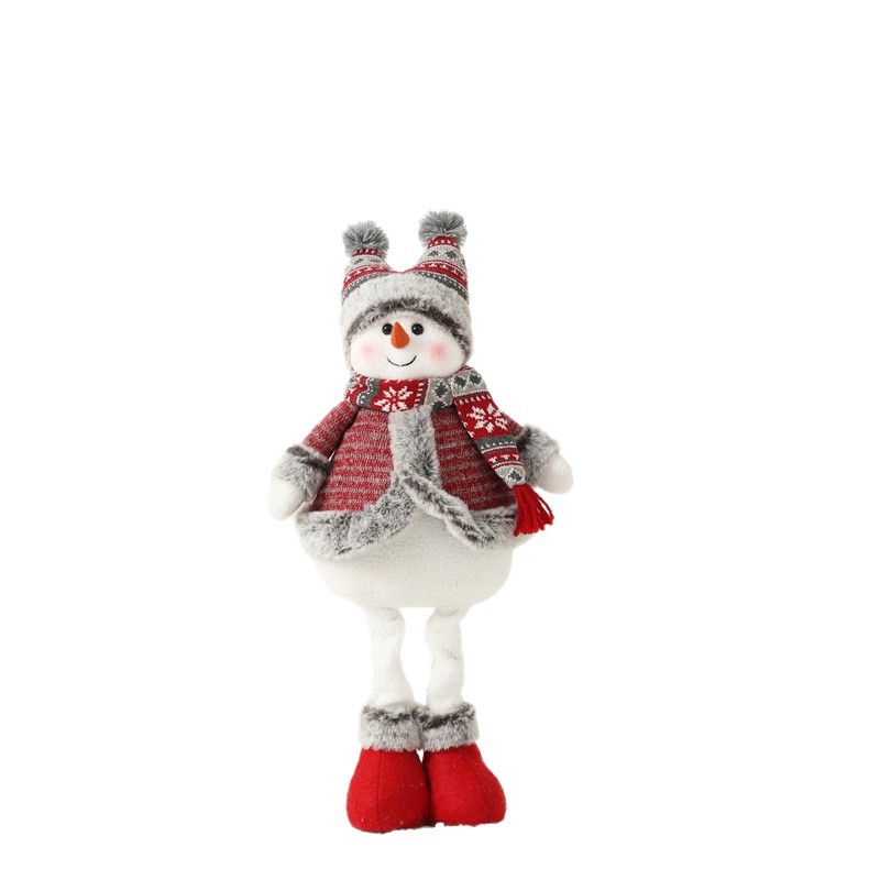 Снежен човек кукла – коледен сувенир, плетена тъкан, плат и хартия, разтегателна фигура, настолен декор