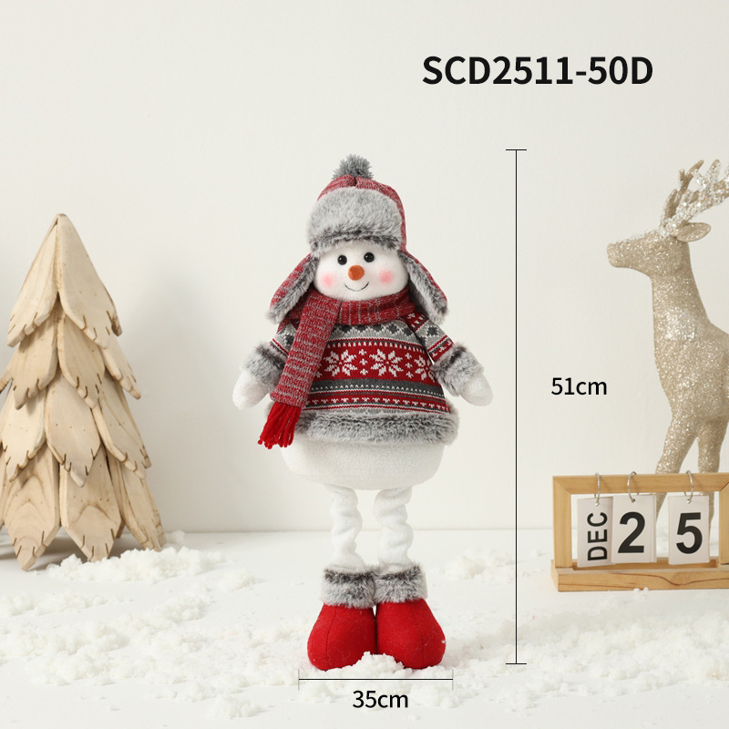 Снежен човек кукла – коледен сувенир, плетена тъкан, плат и хартия, разтегателна фигура, настолен декор