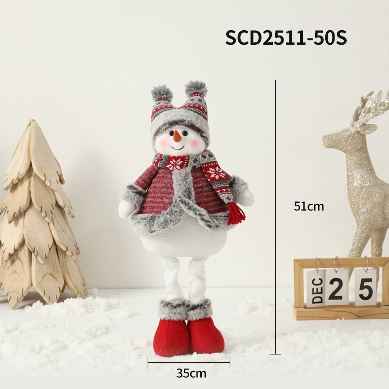 Снежен човек кукла – коледен сувенир, плетена тъкан, плат и хартия, разтегателна фигура, настолен декор
