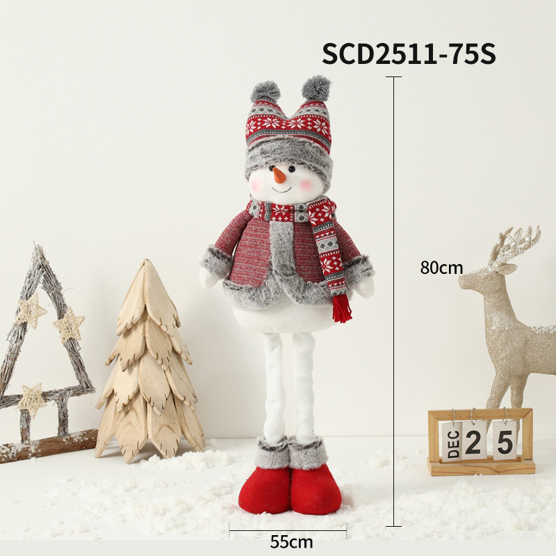 Снежен човек кукла – коледен сувенир, плетена тъкан, плат и хартия, разтегателна фигура, настолен декор