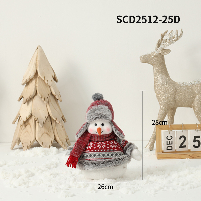 Снежен човек кукла – коледен сувенир, плетена тъкан, плат и хартия, разтегателна фигура, настолен декор