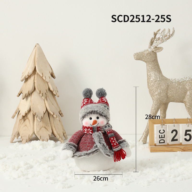 Снежен човек кукла – коледен сувенир, плетена тъкан, плат и хартия, разтегателна фигура, настолен декор