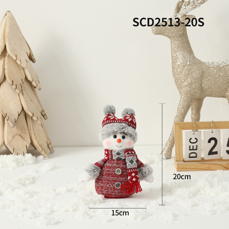 Снежен човек кукла – коледен сувенир, плетена тъкан, плат и хартия, разтегателна фигура, настолен декор