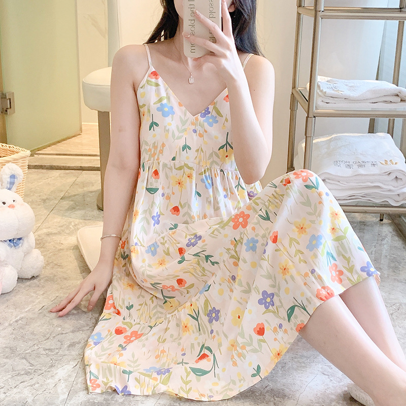 Nočná košeľa z bavlno-saténu, bez rukávov, okrúhly výstrih, stredná dĺžka, ľahká a priedušná letná nočná bielizeň