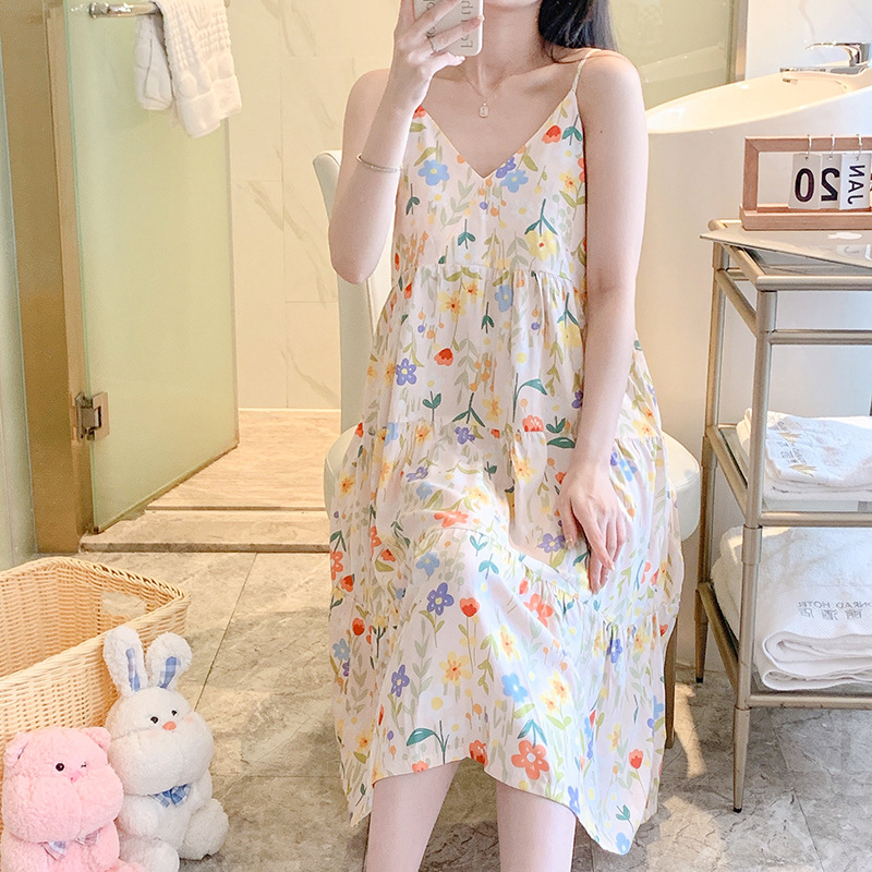 Nočná košeľa z bavlno-saténu, bez rukávov, okrúhly výstrih, stredná dĺžka, ľahká a priedušná letná nočná bielizeň