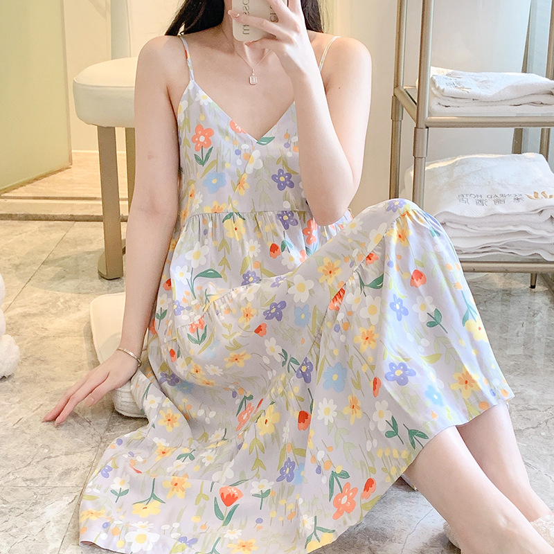 Nočná košeľa z bavlno-saténu, bez rukávov, okrúhly výstrih, stredná dĺžka, ľahká a priedušná letná nočná bielizeň