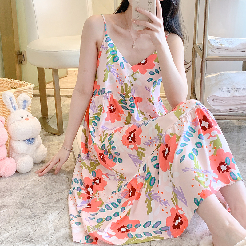 Nočná košeľa z bavlno-saténu, bez rukávov, okrúhly výstrih, stredná dĺžka, ľahká a priedušná letná nočná bielizeň