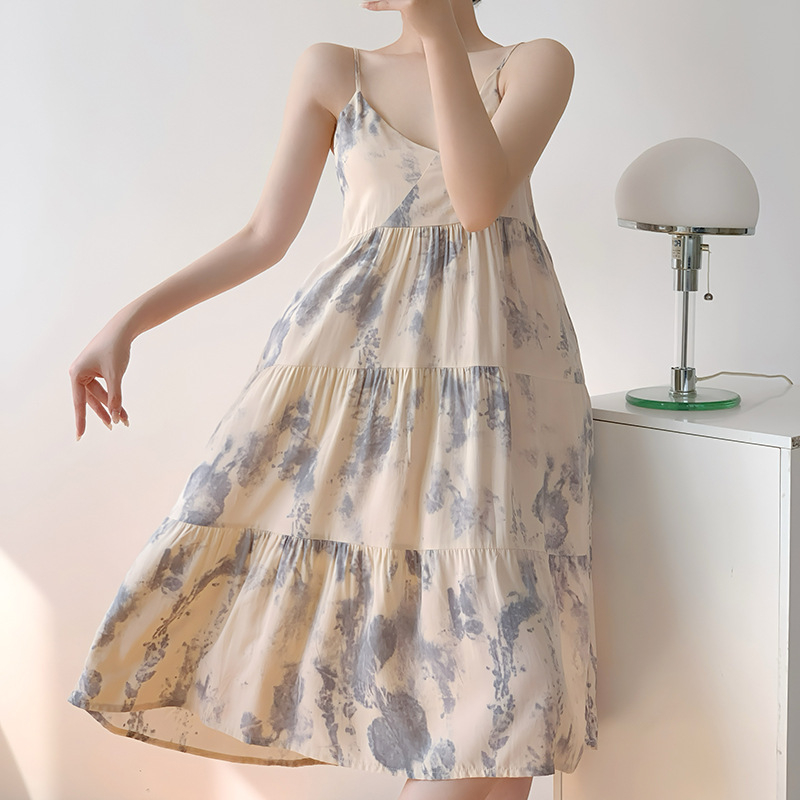 Nočná košeľa z bavlno-saténu, bez rukávov, okrúhly výstrih, stredná dĺžka, ľahká a priedušná letná nočná bielizeň