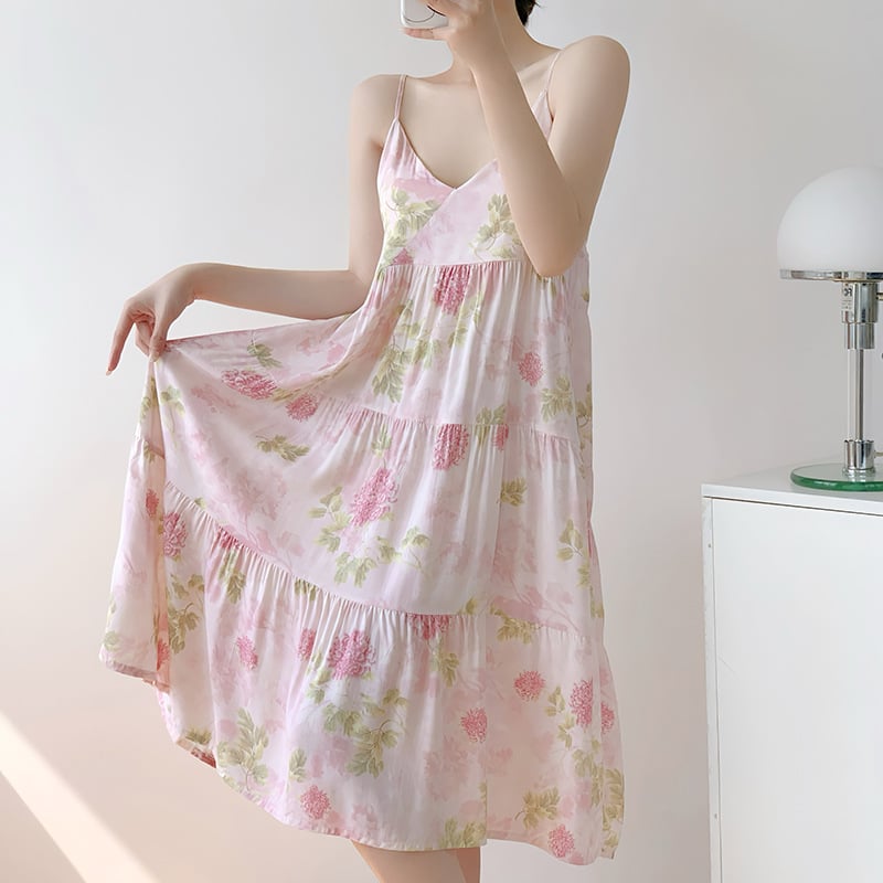 Nočná košeľa z bavlno-saténu, bez rukávov, okrúhly výstrih, stredná dĺžka, ľahká a priedušná letná nočná bielizeň