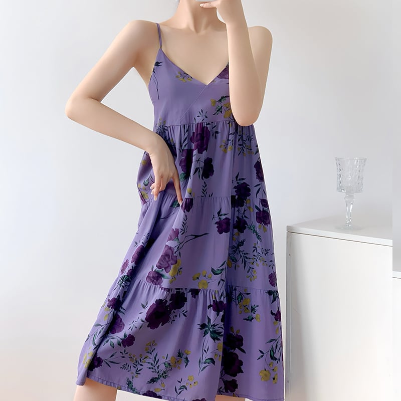 Nočná košeľa z bavlno-saténu, bez rukávov, okrúhly výstrih, stredná dĺžka, ľahká a priedušná letná nočná bielizeň