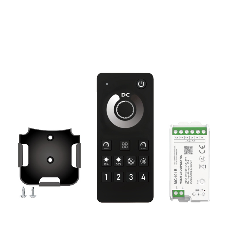 Ovládač osvetlenia MC100B od Aipin – stmievanie a ladenie farieb; 5-24V; jas 1-100%; IP20; diaľkové ovládanie