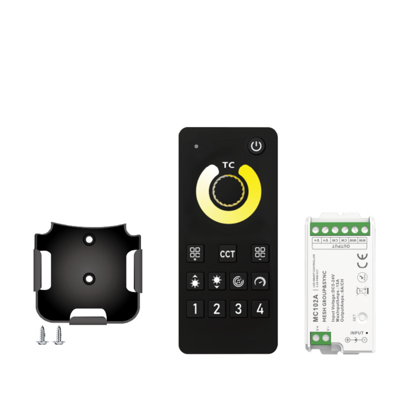 Ovládač osvetlenia MC100B od Aipin – stmievanie a ladenie farieb; 5-24V; jas 1-100%; IP20; diaľkové ovládanie