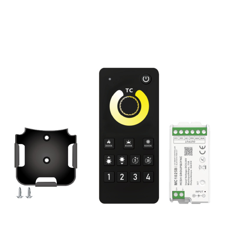 Ovládač osvetlenia MC100B od Aipin – stmievanie a ladenie farieb; 5-24V; jas 1-100%; IP20; diaľkové ovládanie