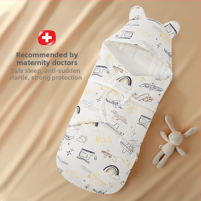 Spací vak pre novorodencov s integrovaným zabalením, vonkajší a vnútorný materiál 95% bavlna, výplň: imitácia hodvábnej bavlny, zips Nylon, karikatúrny vzor, jar a jeseň, vhodné pre novorodencov 0-12 mesiacov