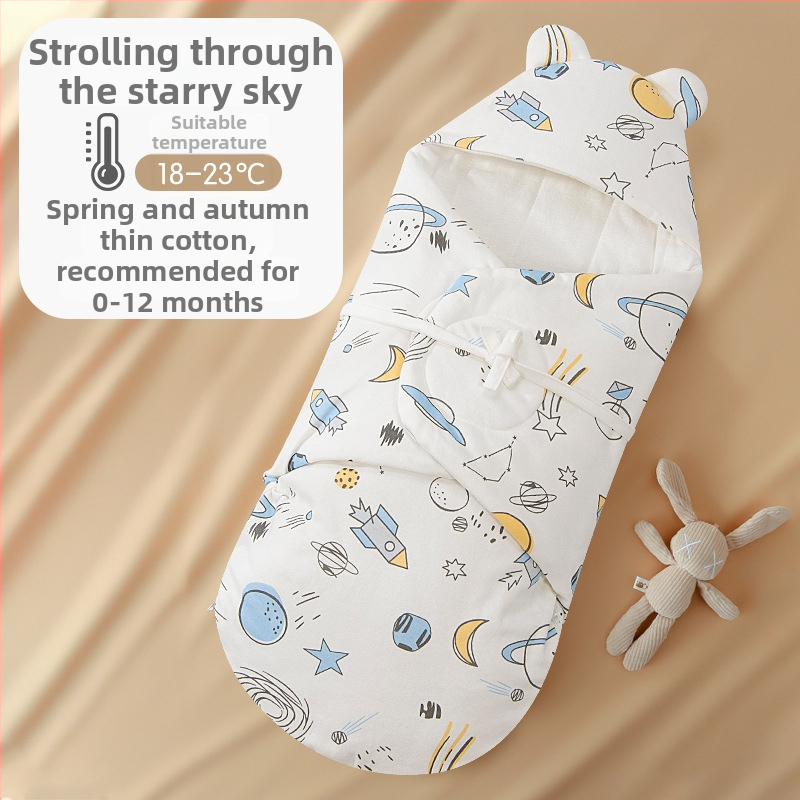 Spací vak pre novorodencov s integrovaným zabalením, vonkajší a vnútorný materiál 95% bavlna, výplň: imitácia hodvábnej bavlny, zips Nylon, karikatúrny vzor, jar a jeseň, vhodné pre novorodencov 0-12 mesiacov