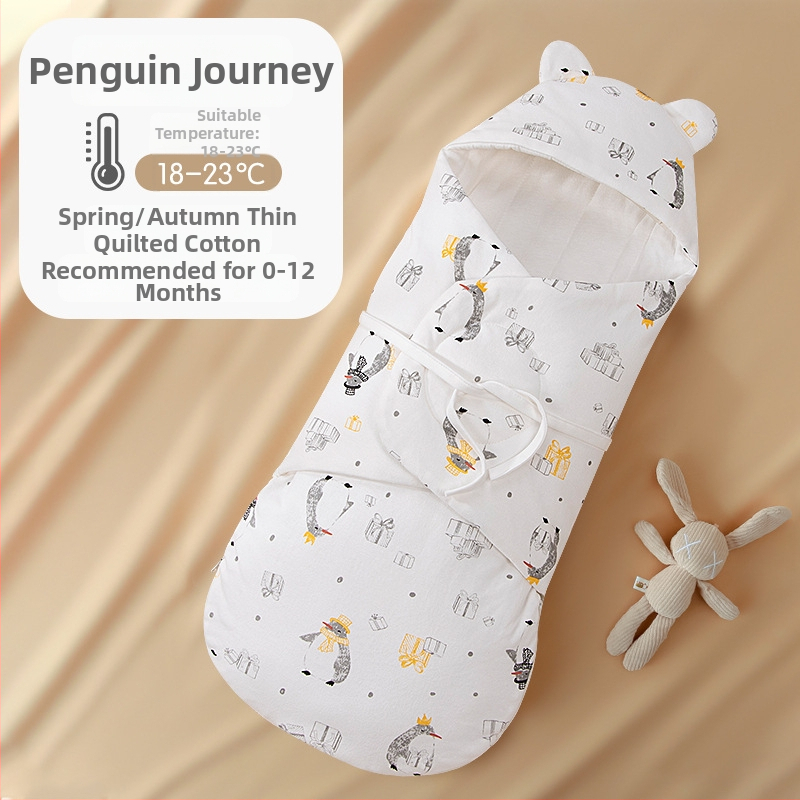 Spací vak pre novorodencov s integrovaným zabalením, vonkajší a vnútorný materiál 95% bavlna, výplň: imitácia hodvábnej bavlny, zips Nylon, karikatúrny vzor, jar a jeseň, vhodné pre novorodencov 0-12 mesiacov