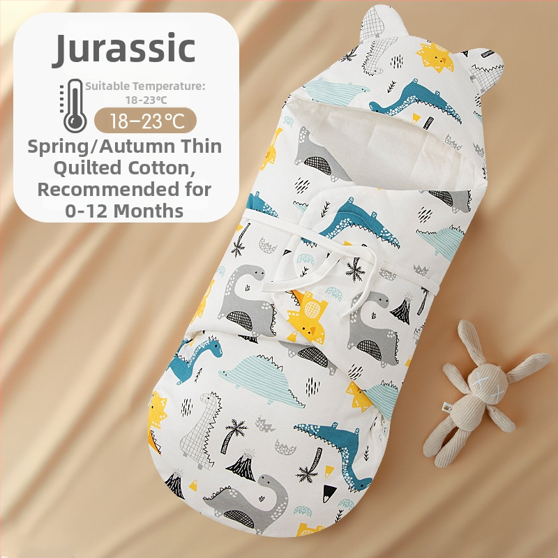 Spací vak pre novorodencov s integrovaným zabalením, vonkajší a vnútorný materiál 95% bavlna, výplň: imitácia hodvábnej bavlny, zips Nylon, karikatúrny vzor, jar a jeseň, vhodné pre novorodencov 0-12 mesiacov