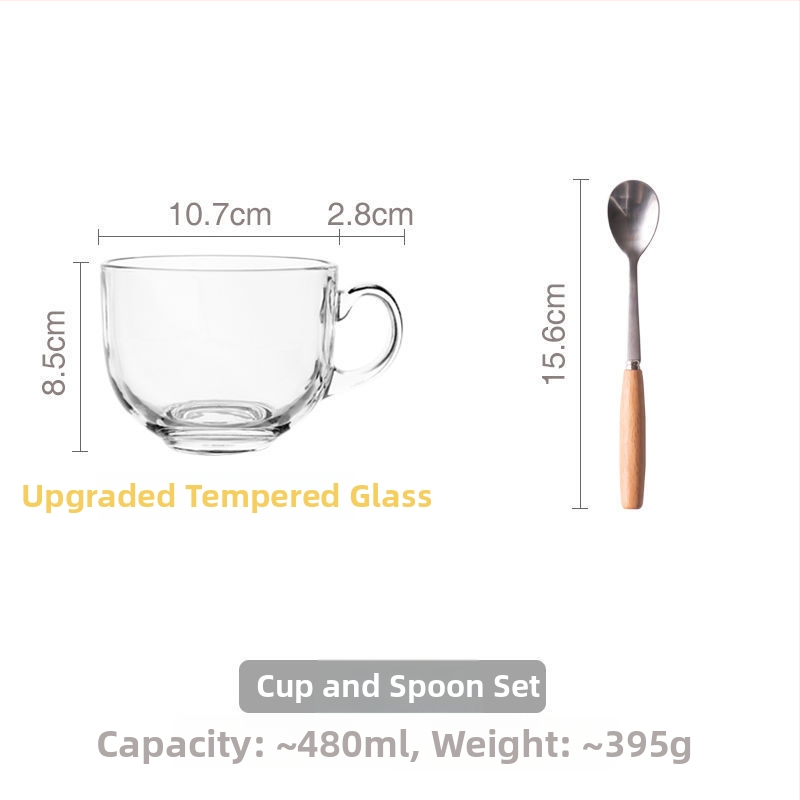 Γυάλινο μπολ πρωινού με καπάκι και λαβή για κουτάλι — κατάλληλο για γιαούρτι, βρώμη και γάλα; ανθεκτικό στη θερμοκρασία, κατασκευή πολλών στρώσεων