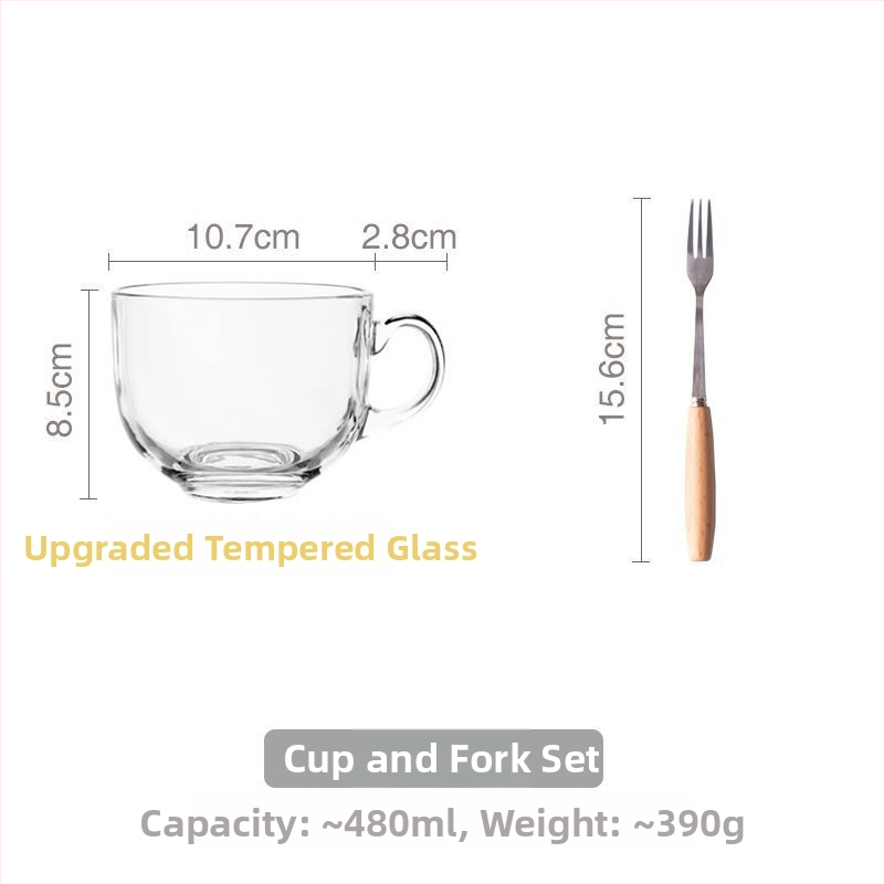 Γυάλινο μπολ πρωινού με καπάκι και λαβή για κουτάλι — κατάλληλο για γιαούρτι, βρώμη και γάλα; ανθεκτικό στη θερμοκρασία, κατασκευή πολλών στρώσεων