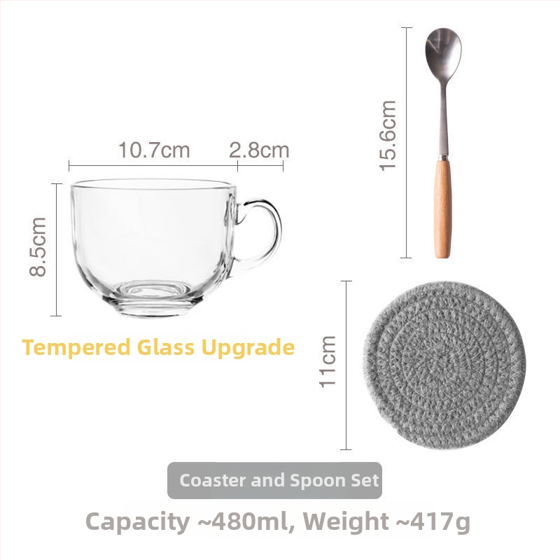 Γυάλινο μπολ πρωινού με καπάκι και λαβή για κουτάλι — κατάλληλο για γιαούρτι, βρώμη και γάλα; ανθεκτικό στη θερμοκρασία, κατασκευή πολλών στρώσεων