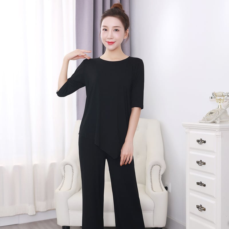 Ženské tanečné oblečenie – Moderné tanečné oblečenie s voľnými širokými nohami, vhodné na scénu a etnické/latino/balové tance (Modal, 98% Modal, jednofarebný vzor, celoročné použitie)