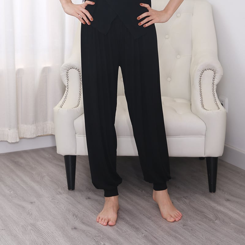 Ženské tanečné oblečenie – Moderné tanečné oblečenie s voľnými širokými nohami, vhodné na scénu a etnické/latino/balové tance (Modal, 98% Modal, jednofarebný vzor, celoročné použitie)