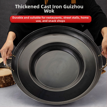 Wok z liatiny, odolný voči hrdzi, hĺbka 8 cm, dno s jedným plochým dnom, určený pre plynovú varnú dosku