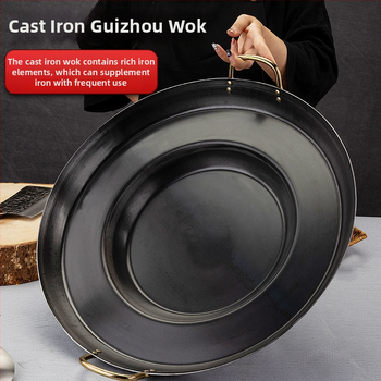 Wok z liatiny, odolný voči hrdzi, hĺbka 8 cm, dno s jedným plochým dnom, určený pre plynovú varnú dosku